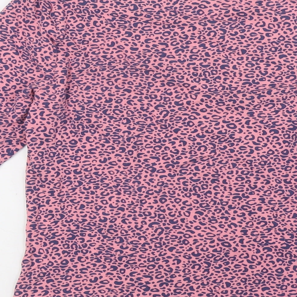 Marks and Spencer Womens Pink Animal Print Cotton Basic Blouse Size 12 Boat Neck