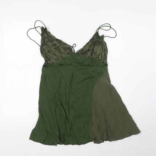 Zara Womens Green Viscose A-Line Size M V-Neck Zip