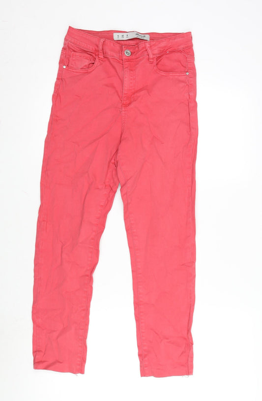 Additional front view of Denim & Co. women’s pink cotton blend skinny jeans, size UK 12, 23.5-inch leg regular zip