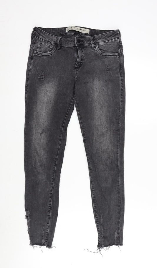 Additional front view of Denim & Co. women’s grey cotton blend tapered jeans, size UK 8, 26-inch leg regular zip