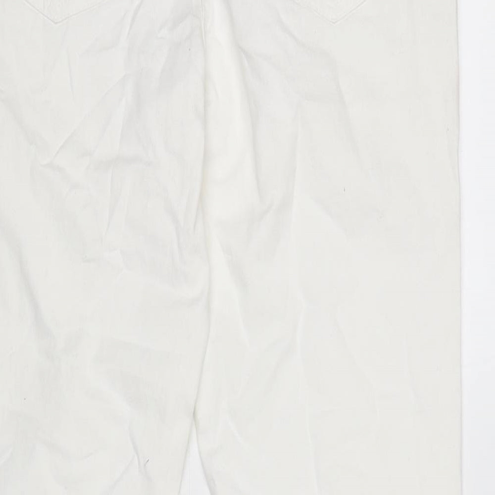 Avenue Womens Ivory Cotton Blend Straight Jeans Size 8 L26 in Regular Zip