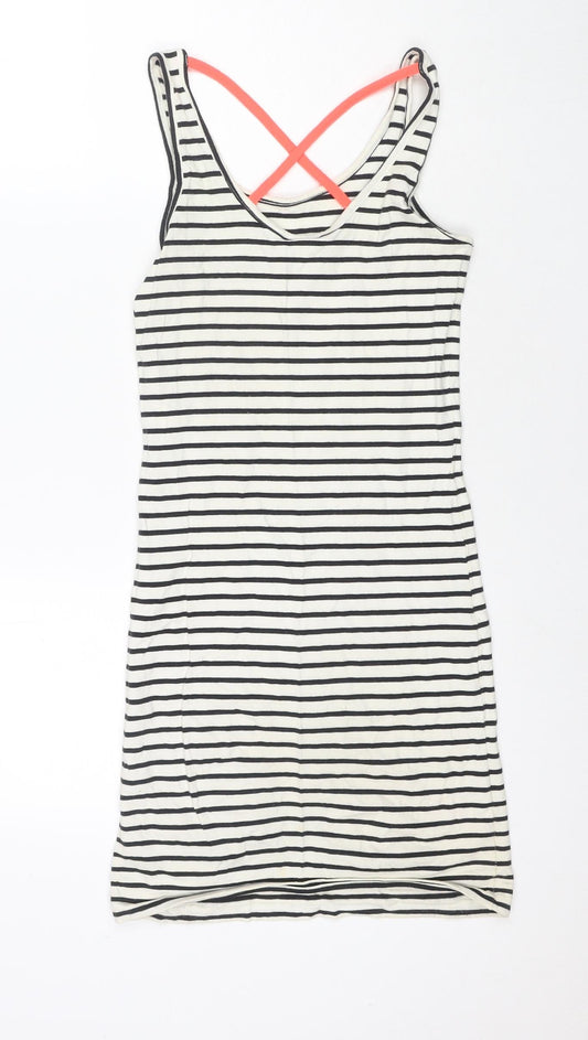 VERO MODA Womens White Striped Cotton Tank Dress Size XS Round Neck Pullover