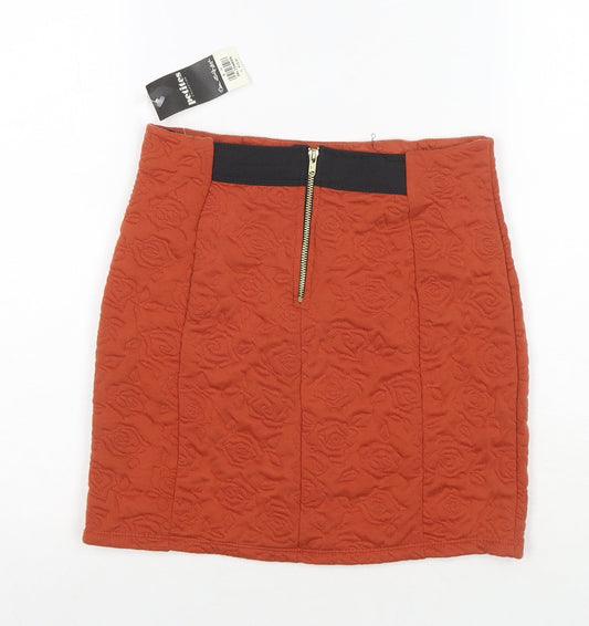 Miss Selfridge Womens Brown Floral Polyester Mini Skirt Size 8 Zip