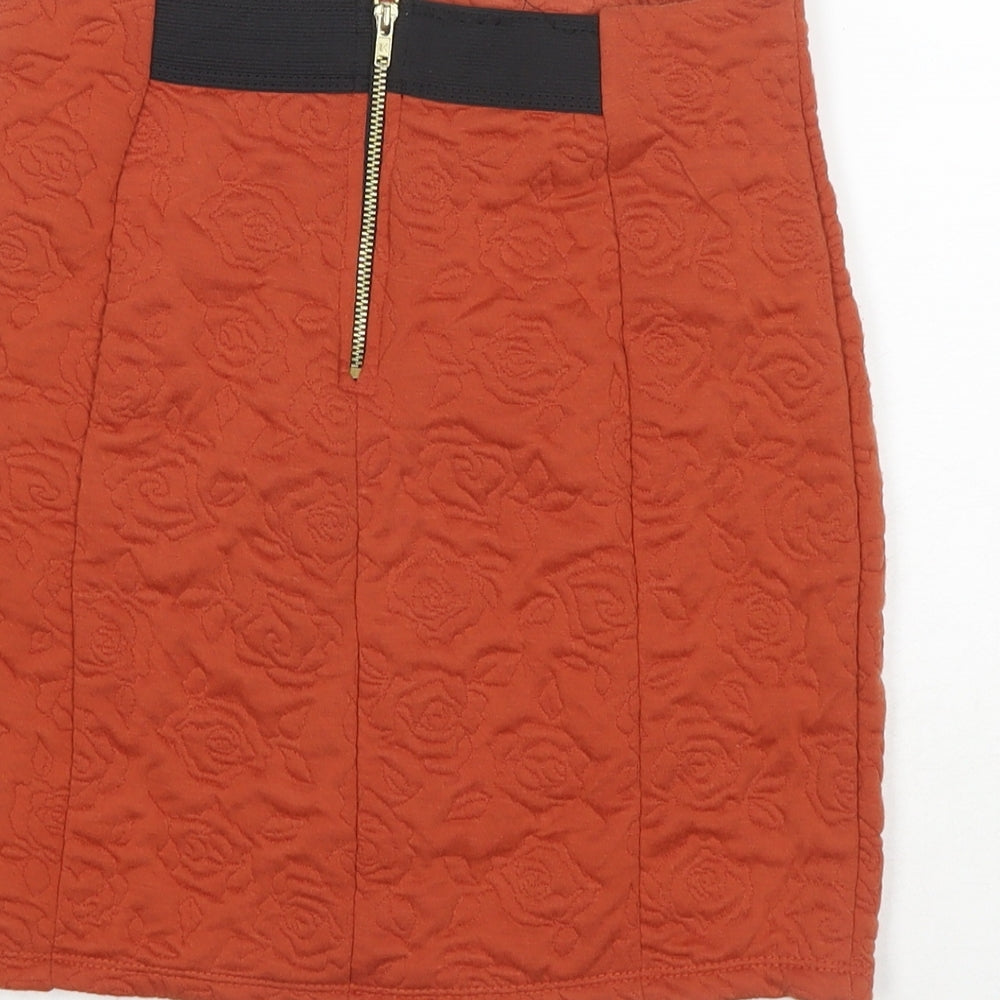 Miss Selfridge Womens Brown Floral Polyester Mini Skirt Size 8 Zip