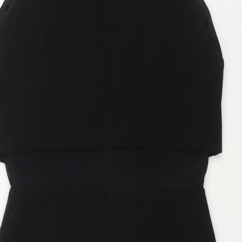 Brand and care label for ASOS women’s black polyester a-line, size UK 10, round neck zip - jeweled detail