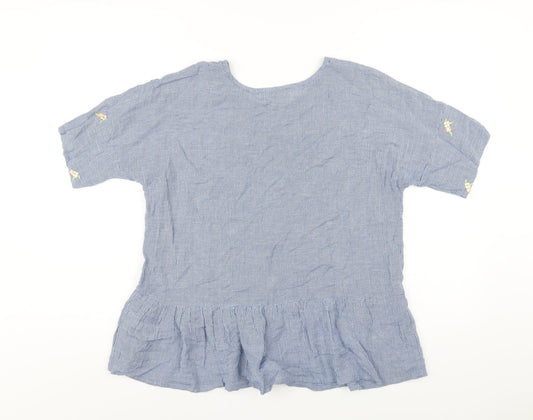 Womens UK Size 10 Apricot Blue Basic T-Shirt