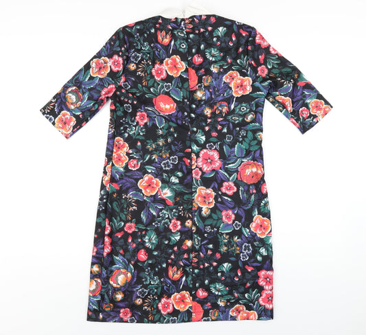 Zara Womens Multicoloured Floral Cotton A-Line Size S Collared Zip