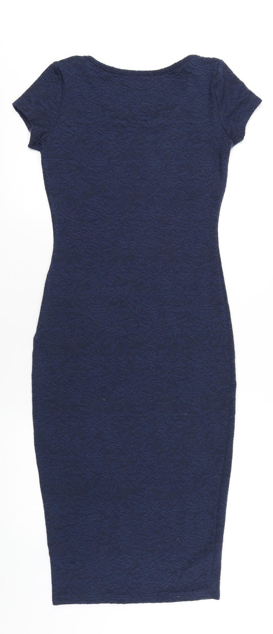 New Look Womens Blue Polyester Bodycon Size 10 Scoop Neck Pullover