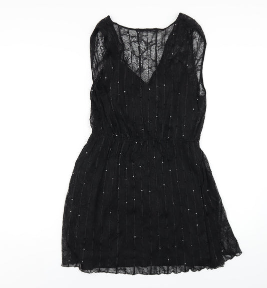 Zara Womens Black Polyester A-Line Size M V-Neck Pullover