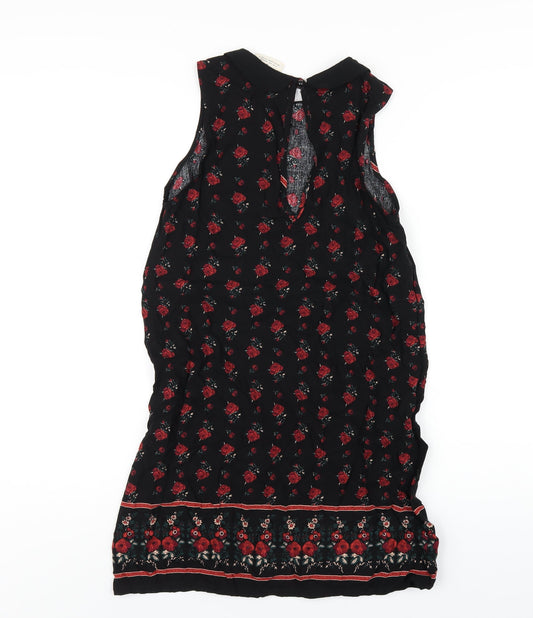 Pins & Needles Womens Black Floral Viscose A-Line Size S Collared Button