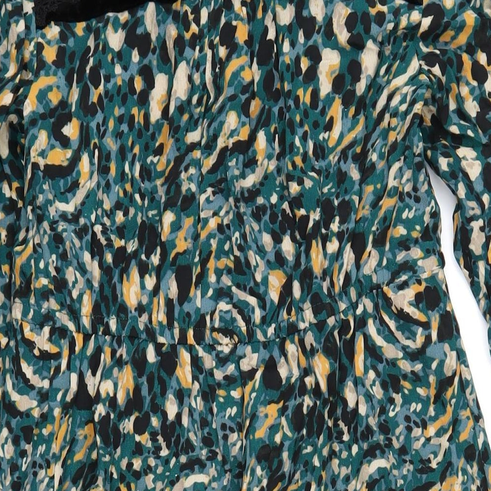 Monsoon Womens Green Geometric Viscose A-Line Size 10 Round Neck Button