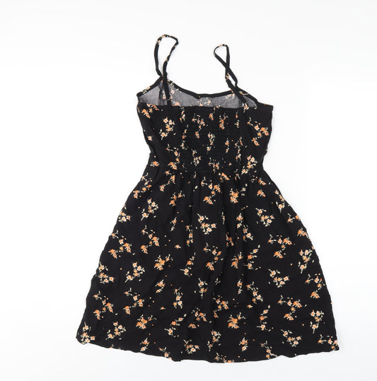 H&M Womens Black Floral Viscose A-Line Size 4 V-Neck Pullover