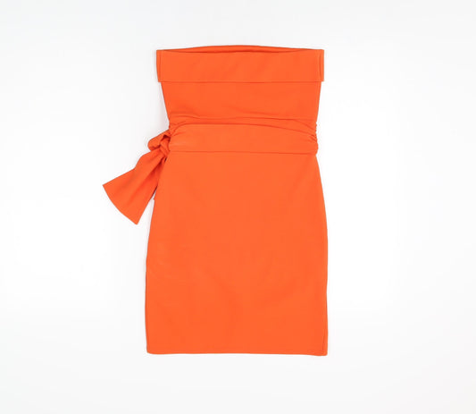 PRETTYLITTLETHING Womens Orange Polyester Bodycon Size 8 Off the Shoulder Pullover