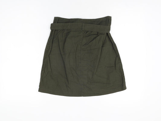 Oasis Womens Green Cotton Mini Skirt Size 8 Button
