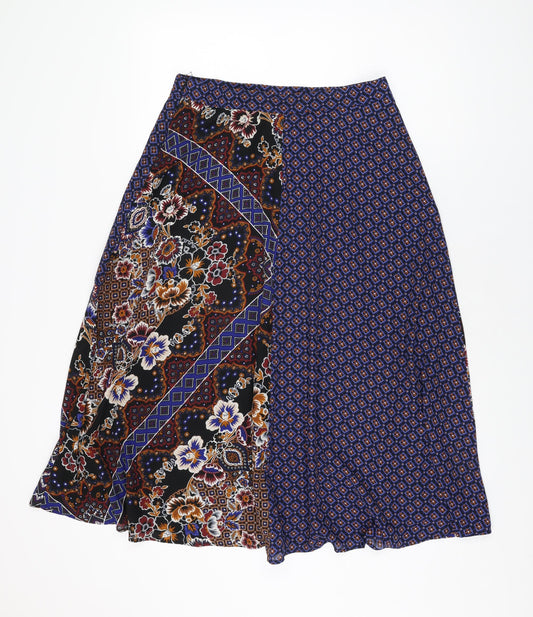 Marks and Spencer Womens Multicoloured Geometric Polyester Swing Skirt Size 12 Zip
