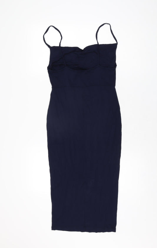 ASOS Womens Blue Viscose Bodycon Size 10 Cowl Neck Pullover