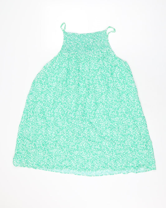 Zara Womens Green Floral Viscose Shift Size M Square Neck Pullover