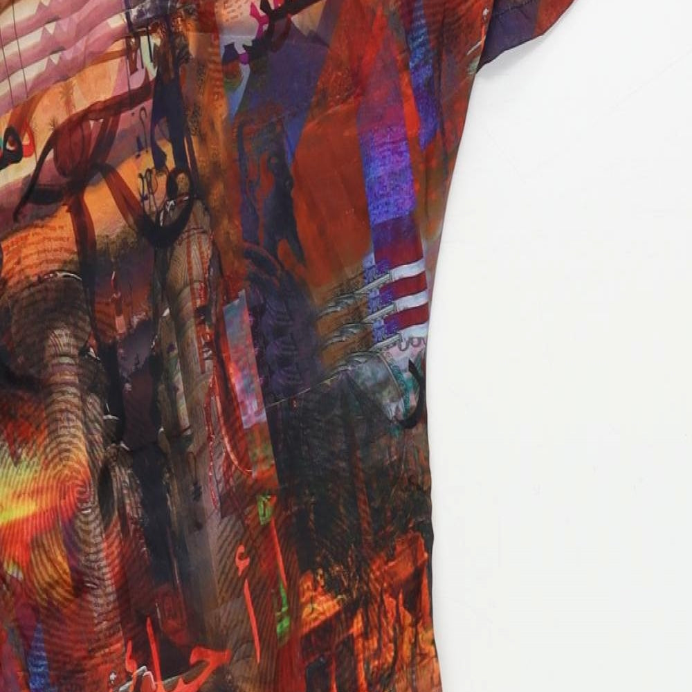 PRETTYLITTLETHING Womens Multicoloured Geometric Polyester Bodycon Size 4 Mock Neck Hook & Eye - Ruched