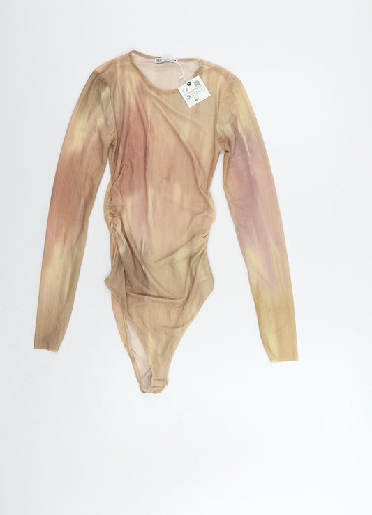 Womens UK Size S Zara One-Piece Beige Bodysuit
