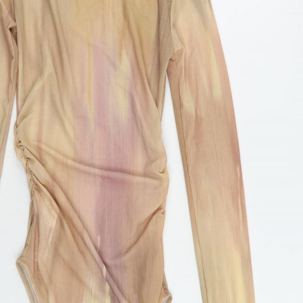 Zara Womens Beige Polyester Bodysuit One-Piece Size S Snap - Sheer