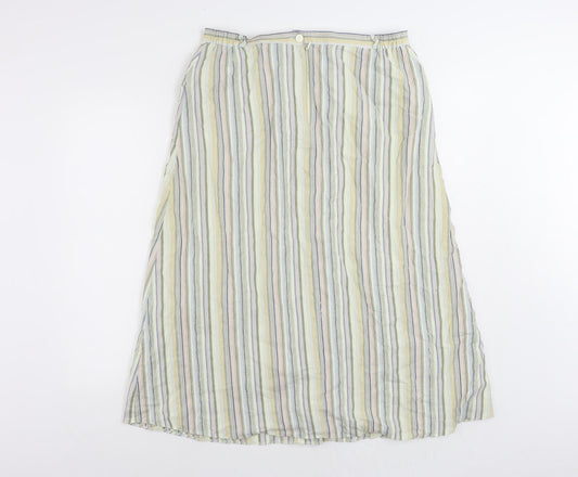 David Nieper Womens Multicoloured Striped Cotton A-Line Skirt Size 16 Zip - Vintage Elastic Waist