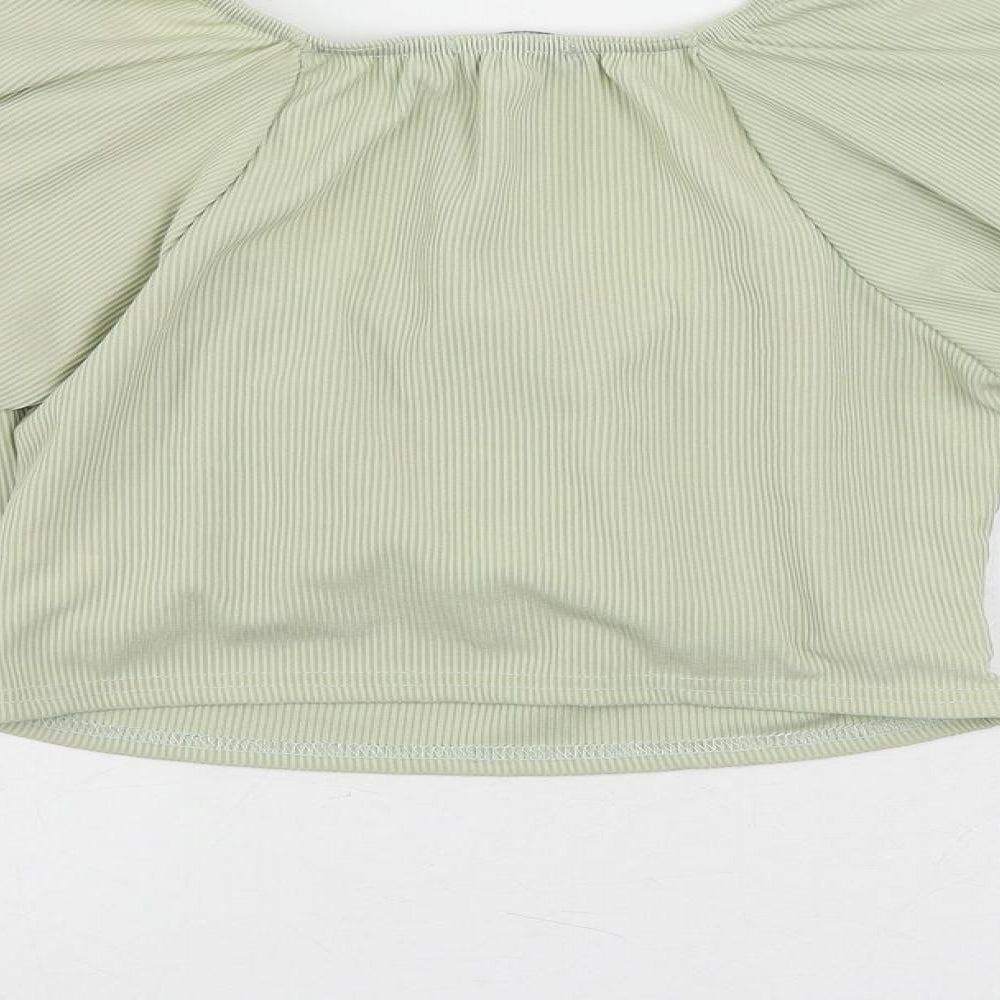 Nasty Gal Womens Green Polyester Cropped Blouse Size 8 Scoop Neck - Ribbed