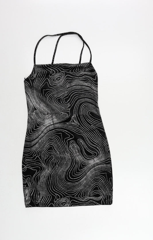 Divided by H&M Womens Black Geometric Polyester Bodycon Size M Cowl Neck Pullover - Glitter