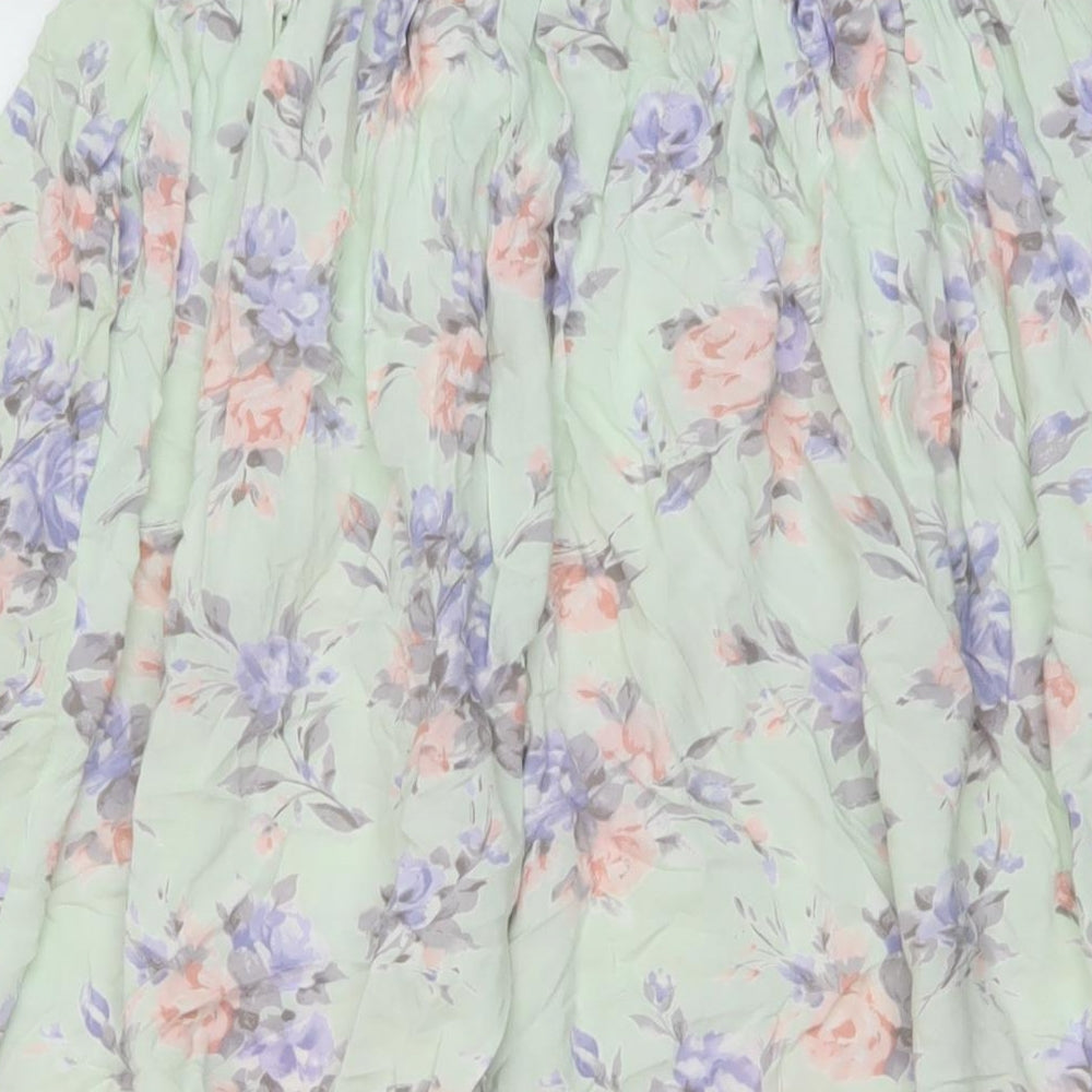 Clover Womens Green Floral Viscose A-Line Skirt Size 16