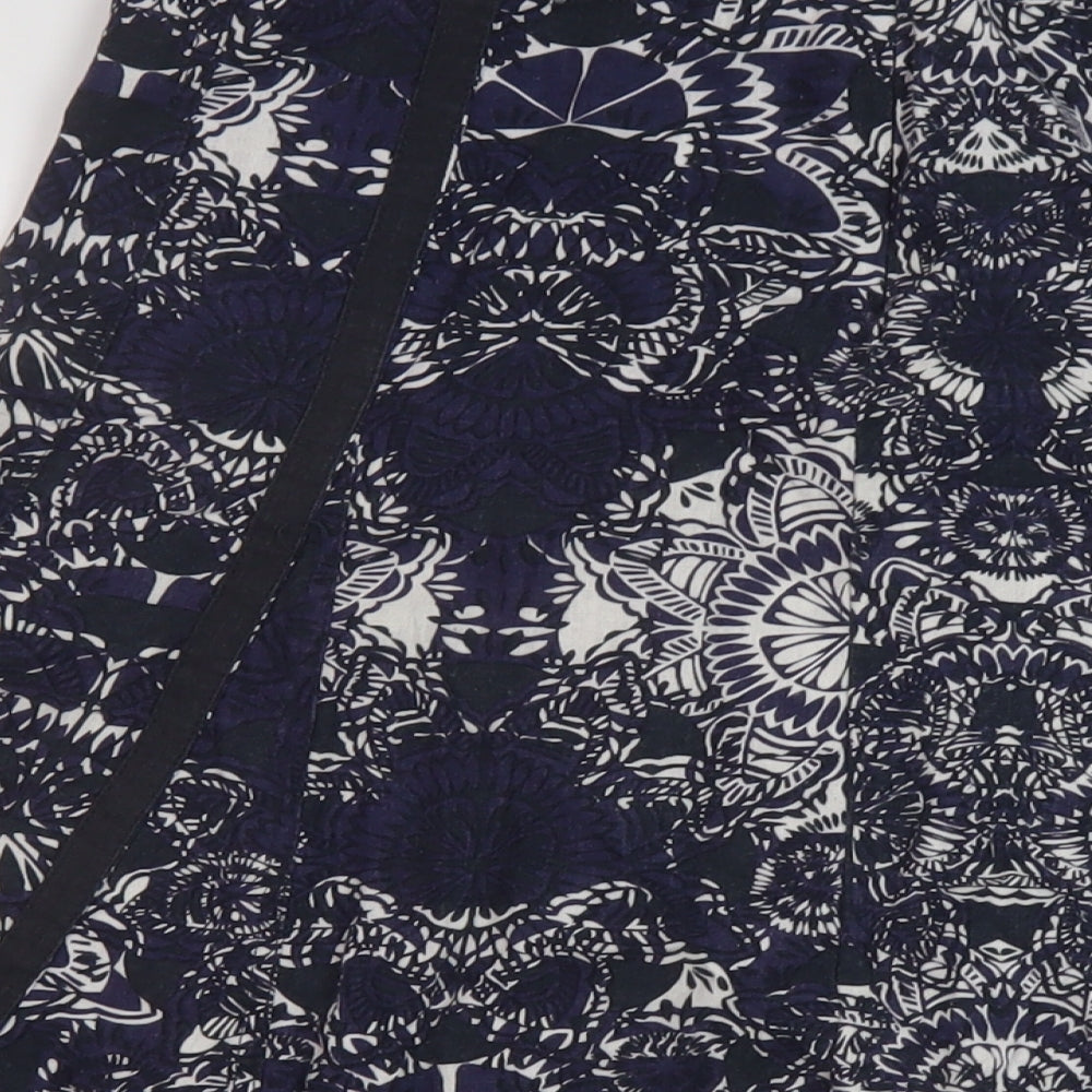 Debenhams Womens Blue Geometric Linen A-Line Skirt Size 12 Zip