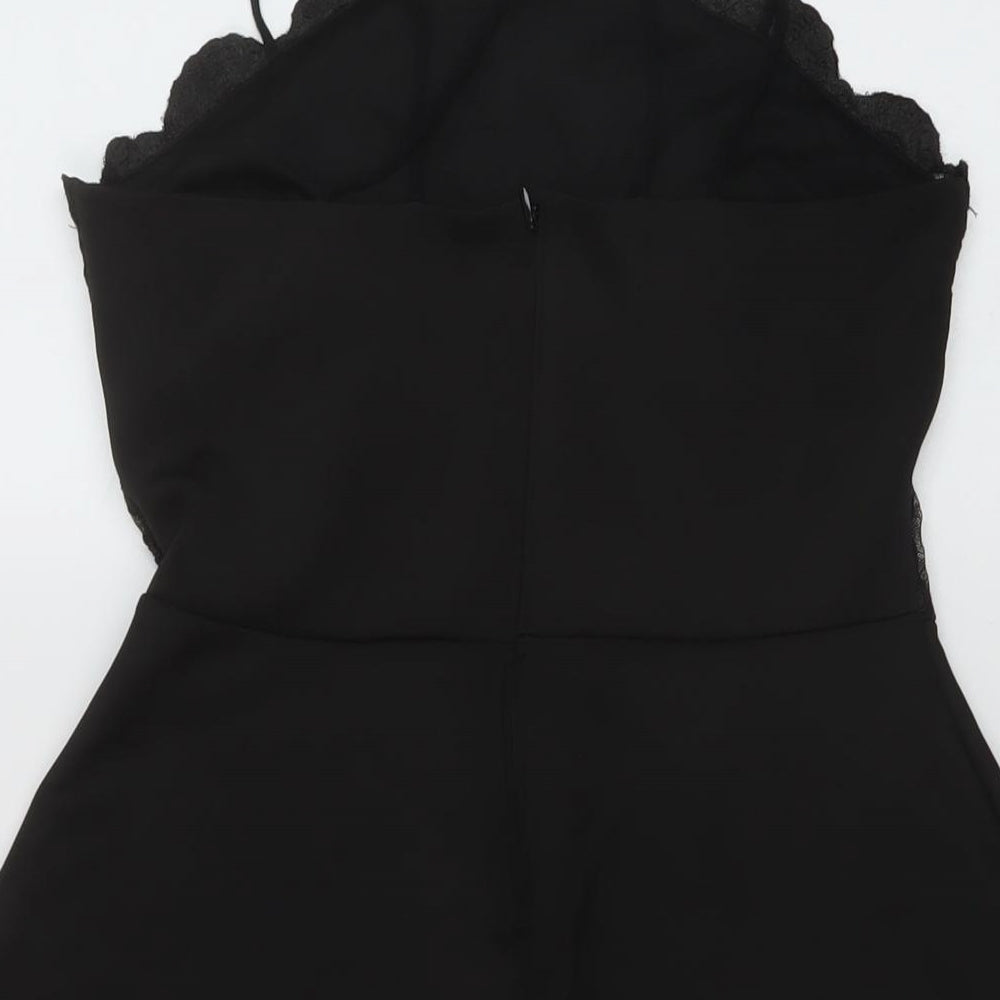 Missguided Womens Black Polyester A-Line Size 10 V-Neck Zip