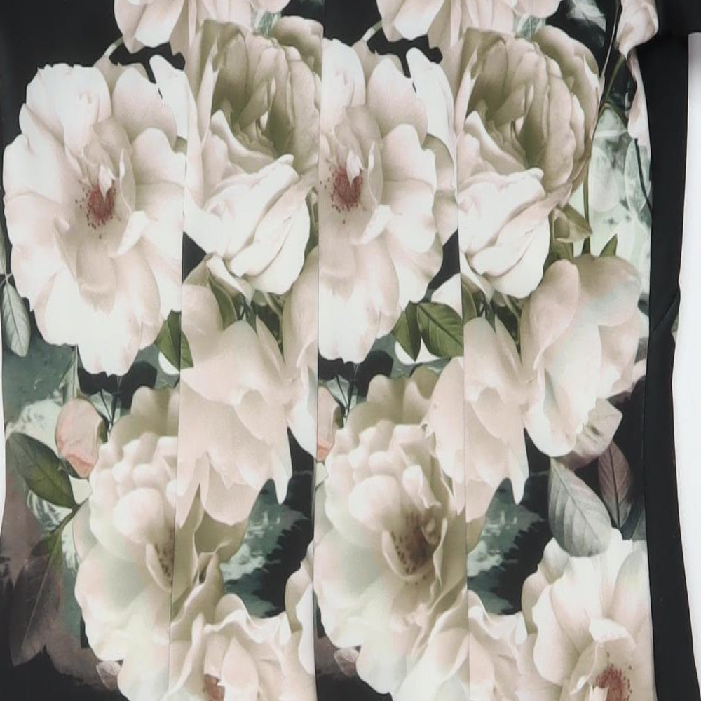 Dorothy Perkins Womens Black Floral Polyester Sheath Size 12 V-Neck Zip