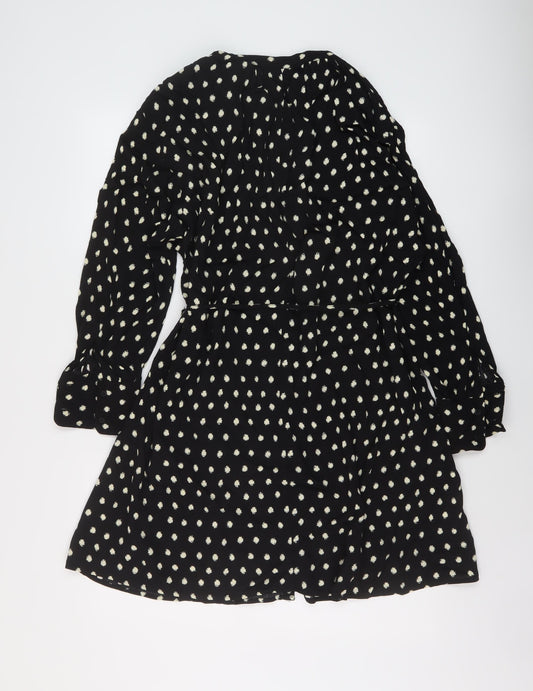 Mango Womens Black Geometric Viscose A-Line Size XS V-Neck Button