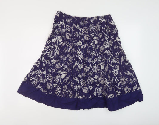 Maine Womens Blue Geometric Linen A-Line Skirt Size 12 Zip