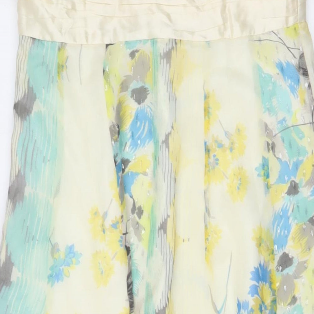 Monsoon Womens Ivory Geometric Silk A-Line Size 12 Off the Shoulder Zip