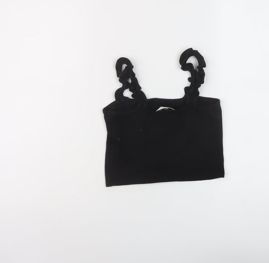 Miss Selfridge Womens Black Cotton Cropped T-Shirt Size 10 Square Neck