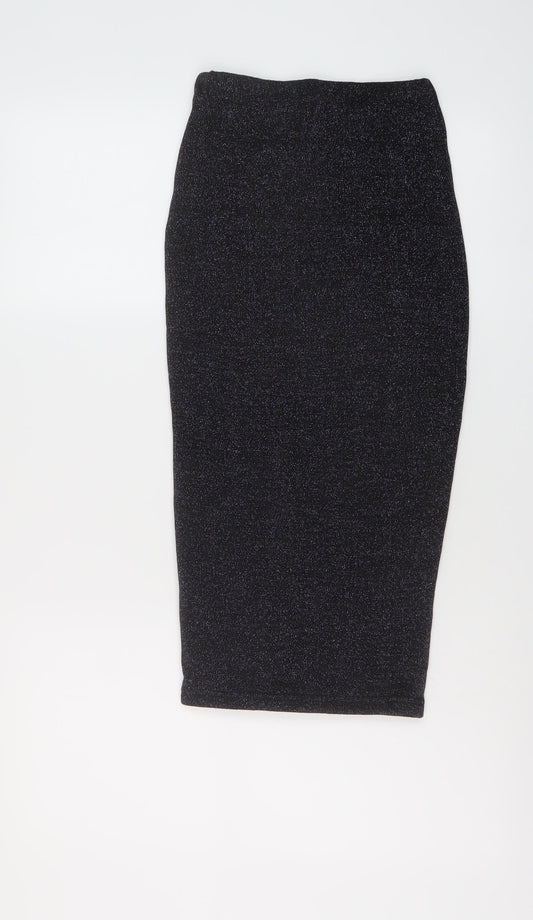 Additional front view of Ah Polly women’s black polyester bandage skirt, size UK 23, in