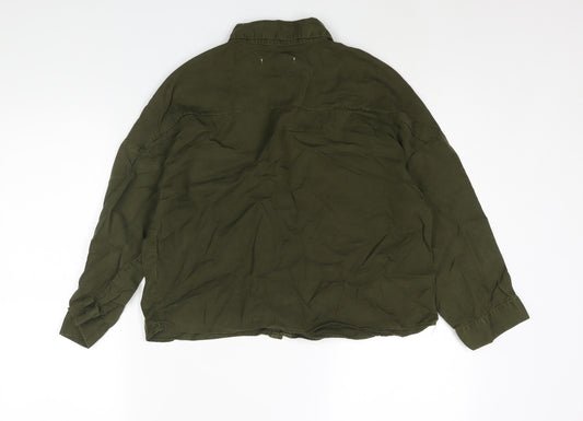 Womens UK Size S Pull&Bear Green Basic Button-Up