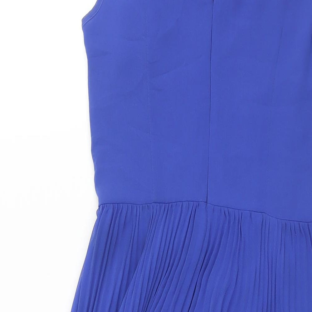 Oasis Womens Blue Polyester Sheath Size 8 Round Neck Zip - Lace Detail Pleated