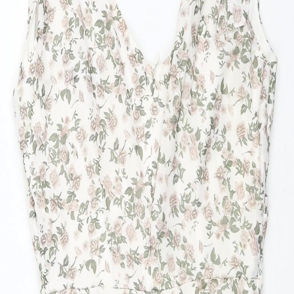 PRETTYLITTLETHING Womens Multicoloured Floral Polyester Mini Size 10 V-Neck Zip - Rouched Bow