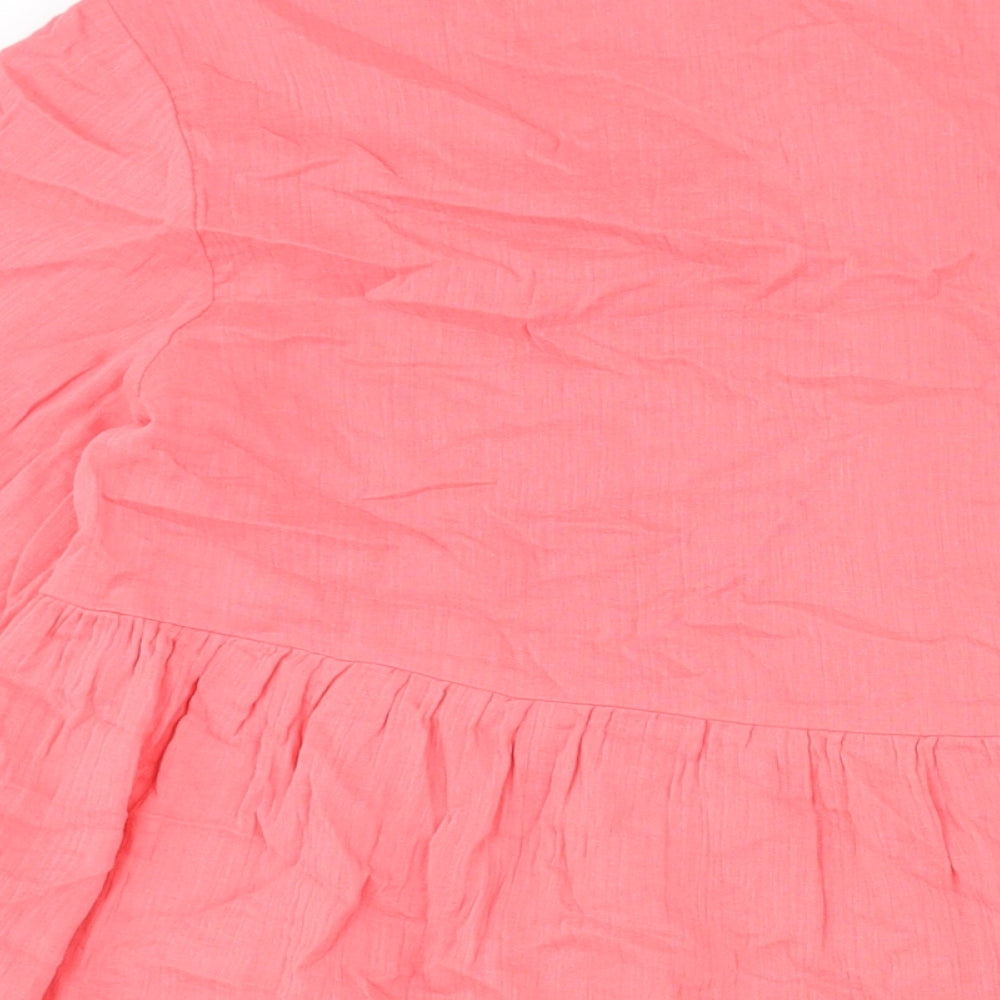 NEXT Womens Pink Cotton Shift Size 12 Collared Button - Smocked