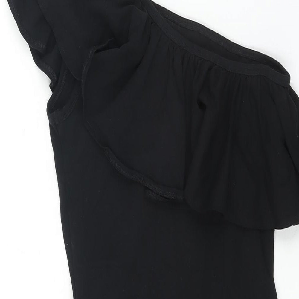 Miss Selfridge Womens Black Polyester Bodycon Size 6 One Shoulder Pullover - Frill