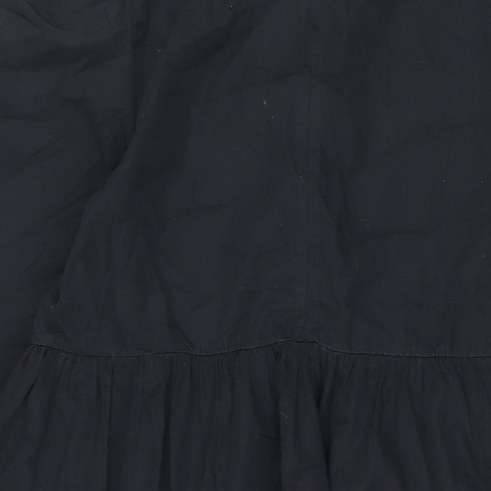 Oasis Womens Black Cotton Sheath Size L Round Neck Button - Smocked