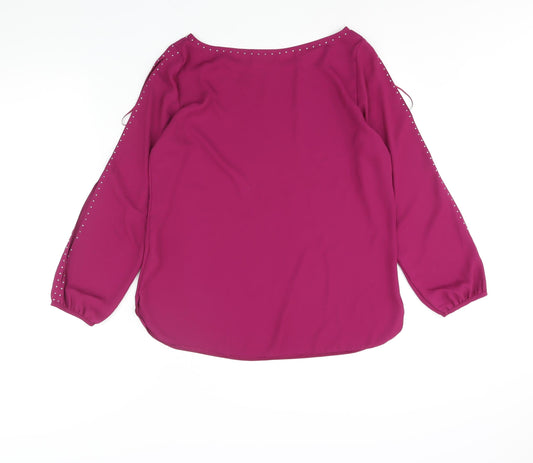 Wallis Womens Purple Polyester Basic Blouse Size 12 Boat Neck - Sleeve Cut Out Stud Detail