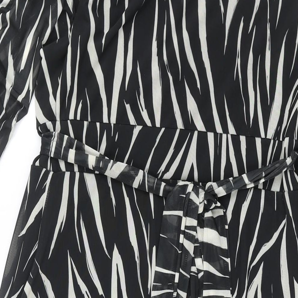 Sosandar Womens Black Geometric Polyester Wrap Dress Size 10 V-Neck Tie