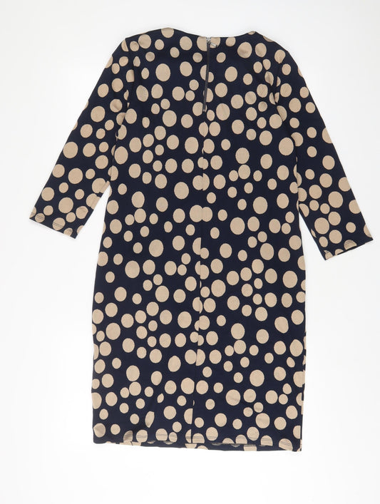 Roman Womens Blue Polka Dot Polyester Sheath Size 10 Boat Neck Zip
