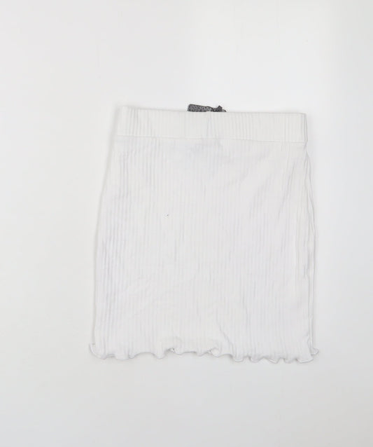 PRETTYLITTLETHING Womens White Cotton A-Line Skirt Size 8 - Lettuce Edging