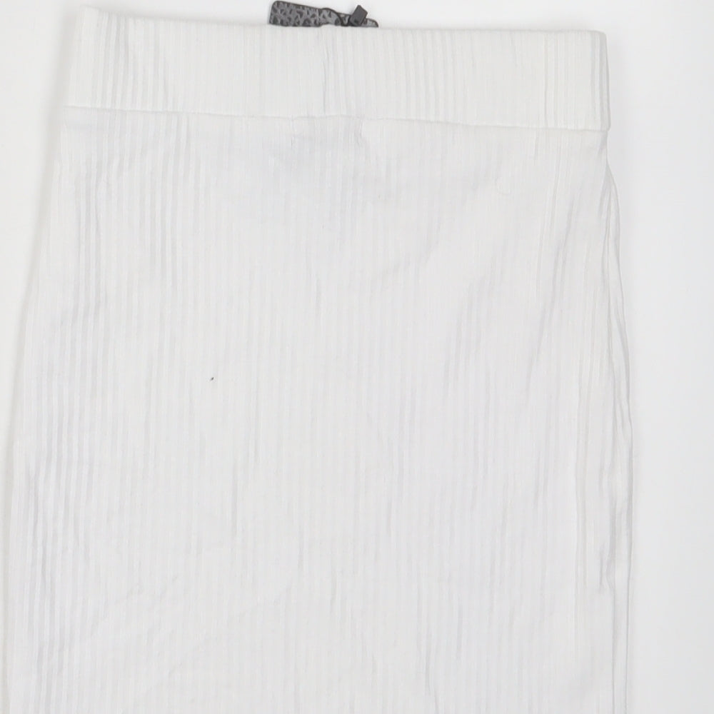PRETTYLITTLETHING Womens White Cotton A-Line Skirt Size 8 - Lettuce Edging