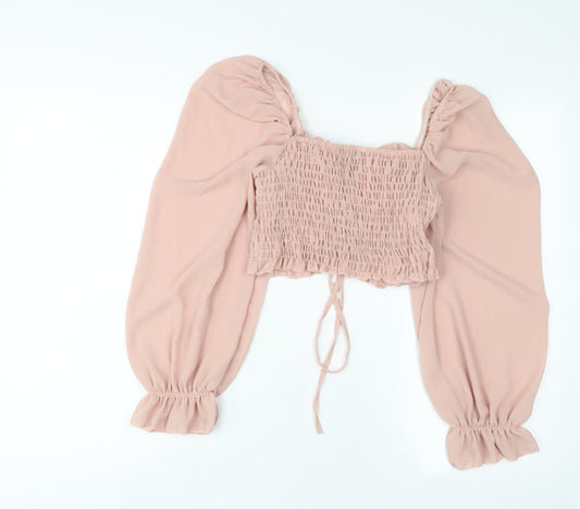 I SAW IT FIRST Womens Pink Polyester Basic Blouse Size 8 Square Neck