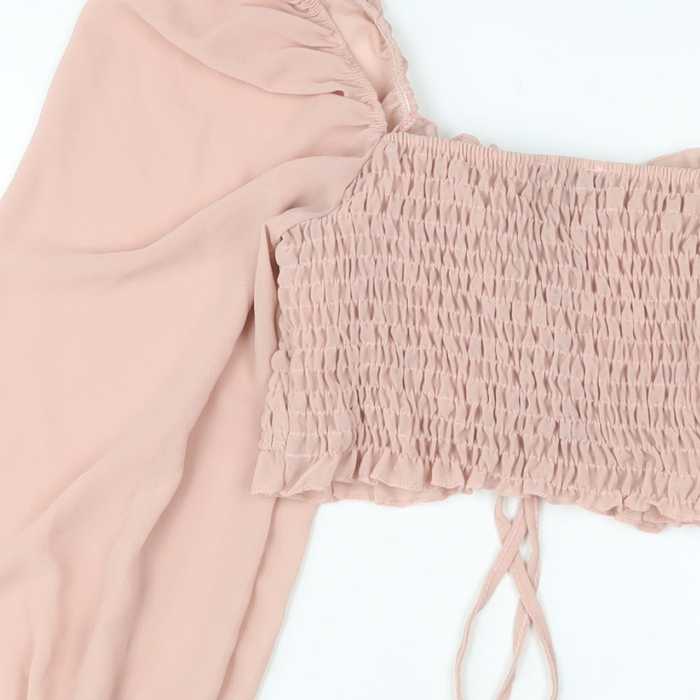 I SAW IT FIRST Womens Pink Polyester Basic Blouse Size 8 Square Neck