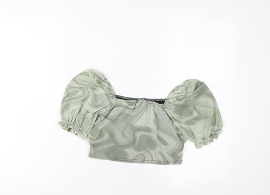 I SAW IT FIRST Womens Green Polyester Cropped Blouse Size 10 Square Neck